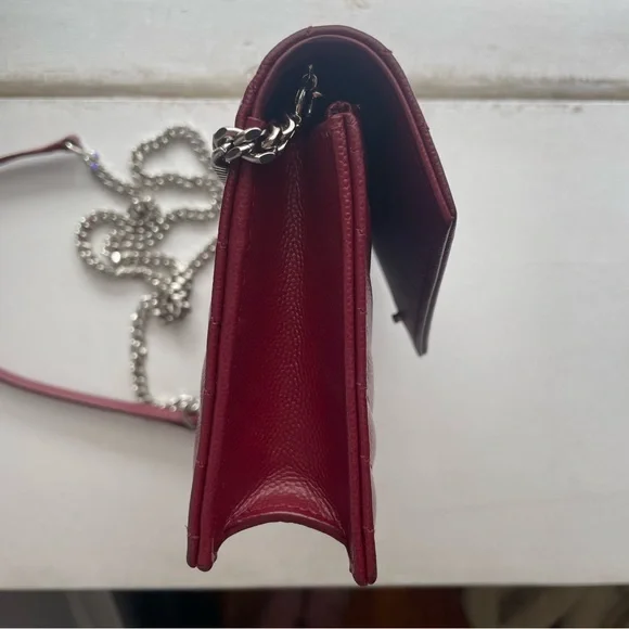 YSL Saint Laurent Monogram Cassandre WOC Mono Grain De Poudre Burgundy - Picture 4 of 13